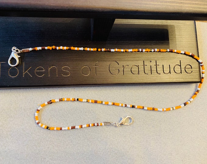 Orange and Brown Beaded Lanyard (small beads)