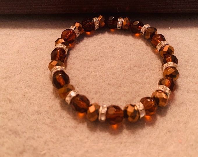 Brown crystal beaded stretch bracelet