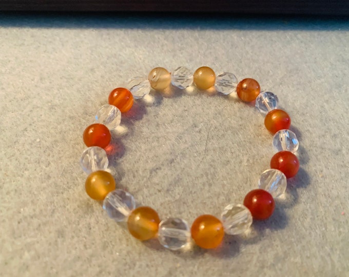 Orange Carnelian (shiny 8 mm Bead) beaded stretch bracelet  - Natural Gemstone, can be for man or woman