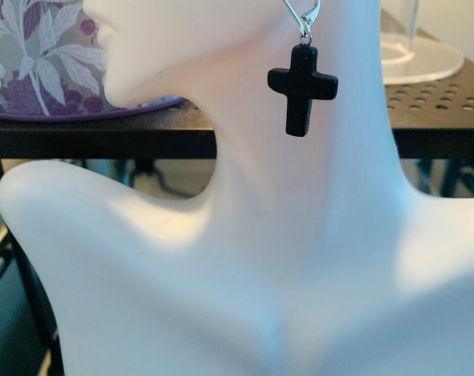 Purple stone cross earrings