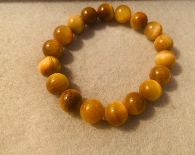 Light brown Tigers Eye (shiny 10 mm Bead) beaded stretch bracelet  - Natural Gemstone, can be for man or woman