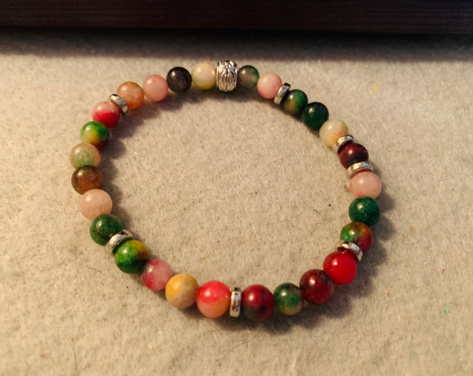 Jade-multicolor Jade beaded stretch bracelet  - Natural Gemstone, 6 mm beads