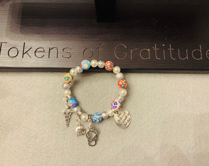 Nurse/EMT/Medical Beaded Bracelet (customer chooses four charms)