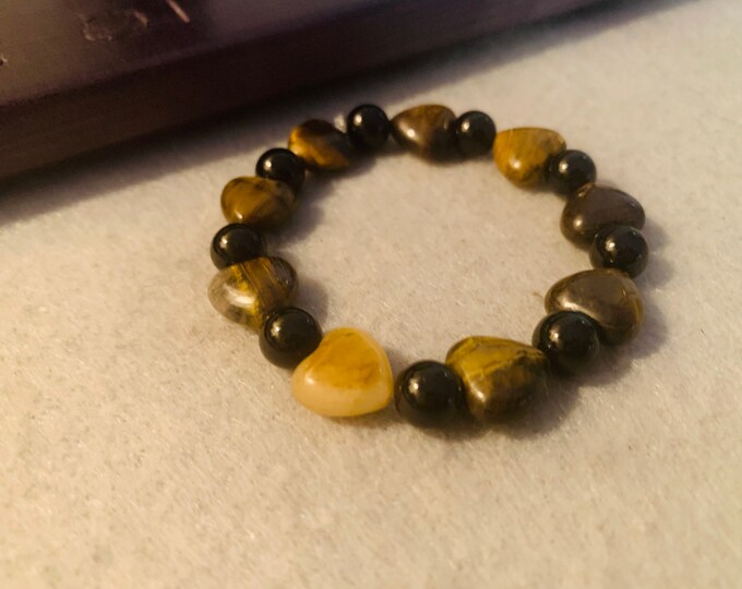 Leopard Jasper heart beaded stretch bracelet  - Natural Gemstone