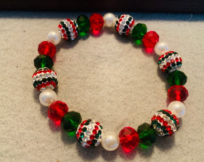 Holiday colored  Beaded Stretch Bracelet