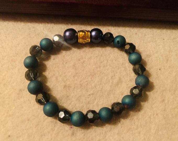 Blue Agate Beaded Stretch Bracelet