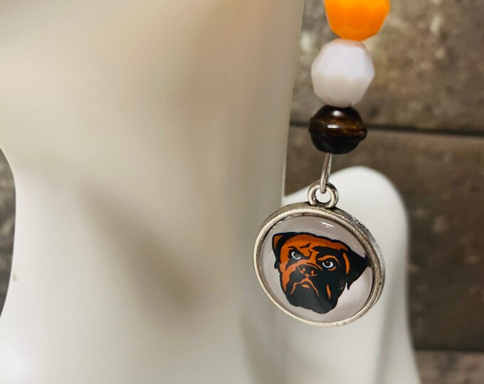Orange & Brown dangle earrings with browns dog charm and orange/ brown beads