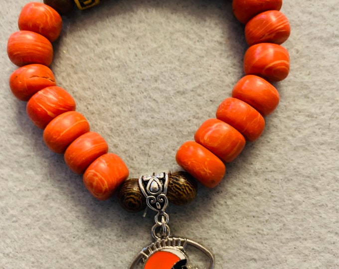 Orange Beaded Bracelet with charm