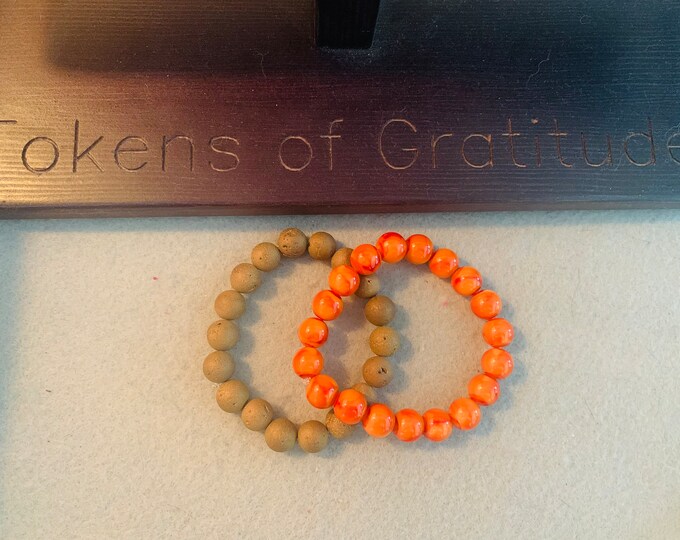 Brown and Orange CLE themed beaded stretch bracelet set (2)