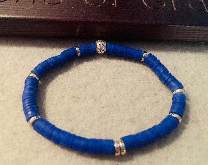 Royal Blue 8 mm Heishi Polymer Clay Stretch Bracelet