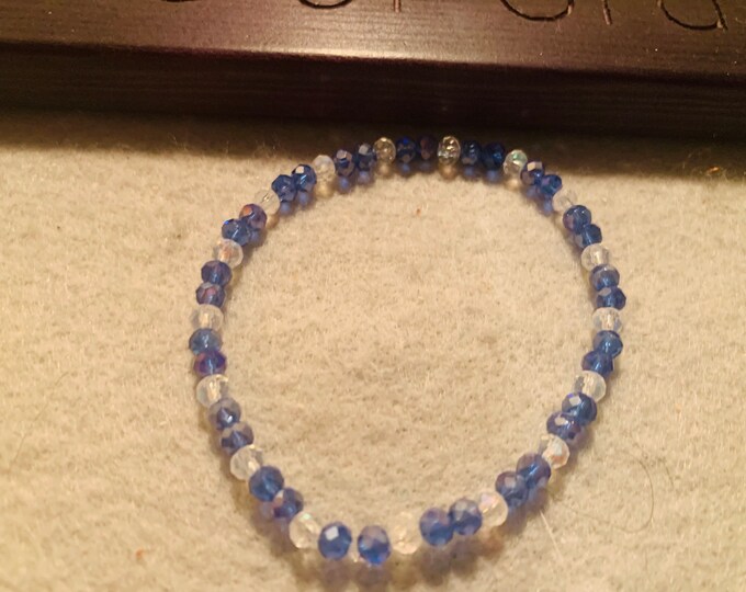 Blue and Clear Beaded Stretch Bracelet