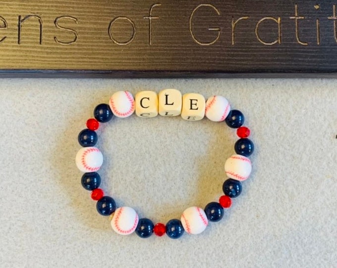 Baseball blue and red beaded stretch bracelet