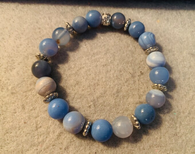 Blue agate Stone beaded stretch bracelet  - Natural Gemstone