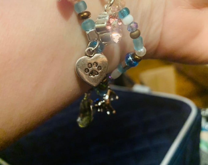 Beaded Charm Bracelet - “I love my dog”