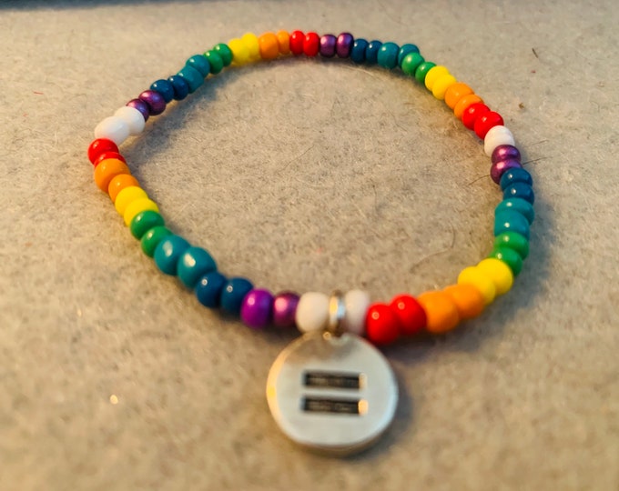 Pride Bracelet (rainbow) with Equality Charm- stretch bracelet