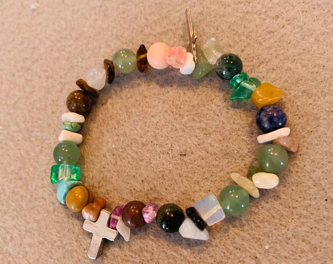 Stone beaded bracelet with silver cross charms