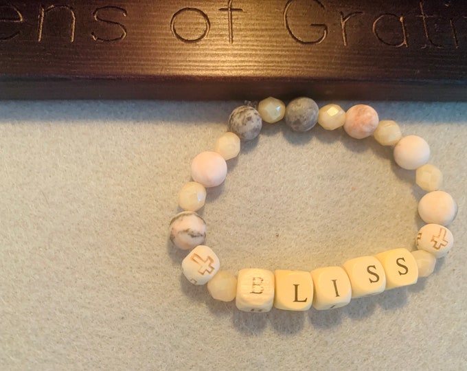 Beige, Light Pink and Brown Personalized beaded bracelet (pictured- “bliss”)