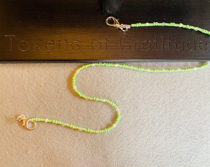 Lime green beaded lanyard for glasses/ID Badge/Mask