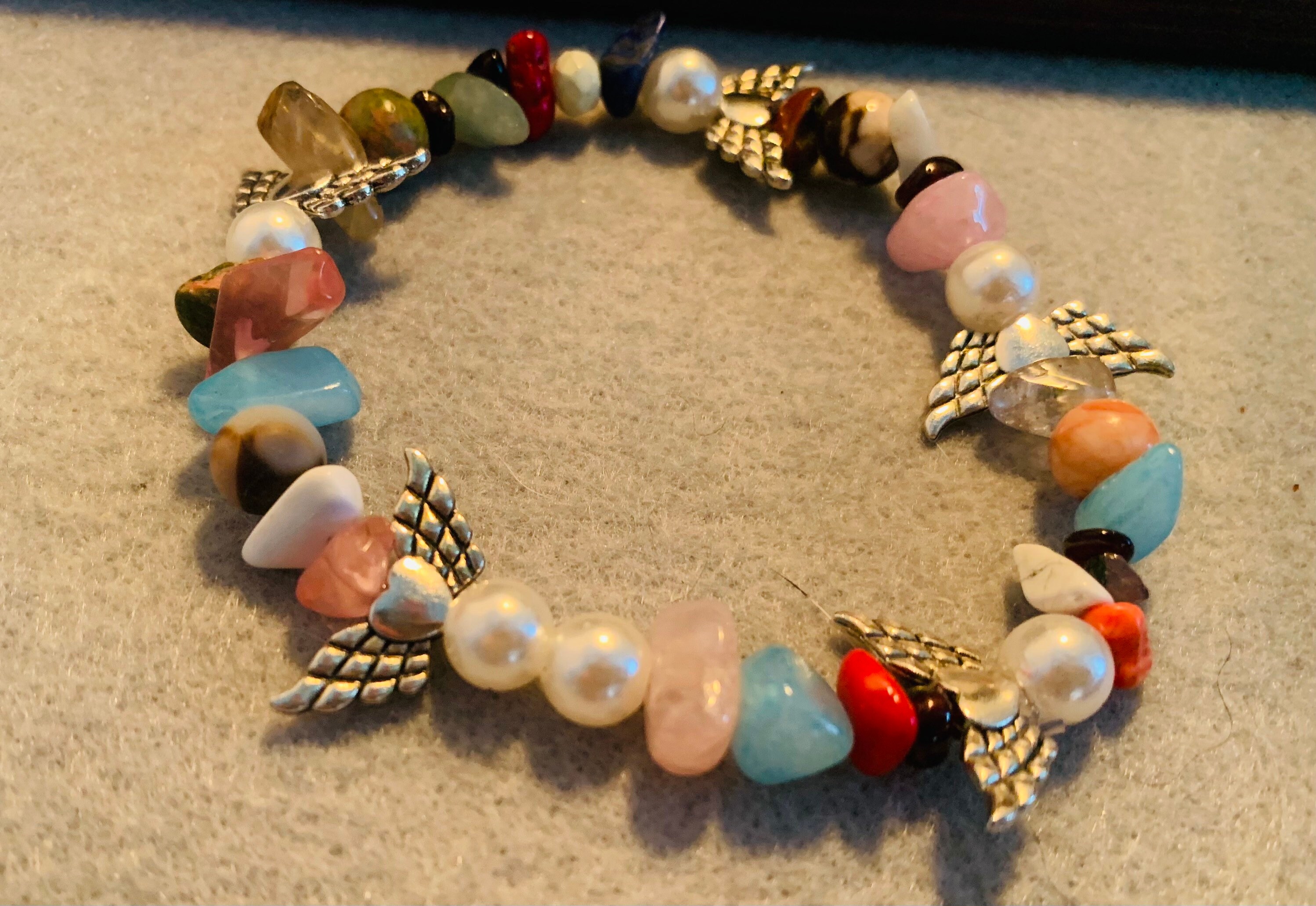 Angel Wing Beaded Stretch Bracelet With Stone Beads Etsy UK