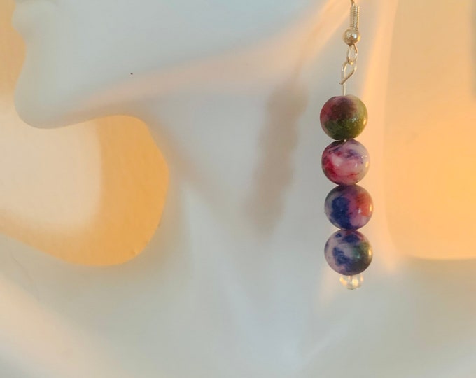 Multicolored Jade beaded earrings - Natural Gemstone 8 mm beads