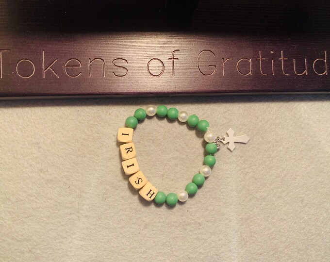 Irish Beaded St Patricks Day bracelet with silver cross charm