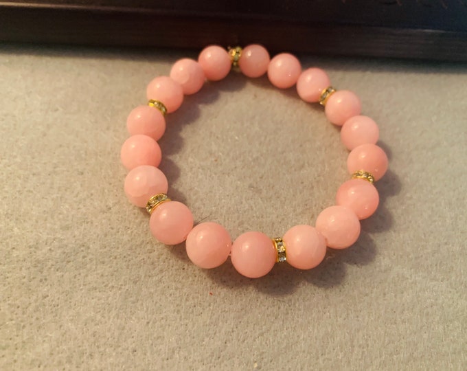 Jade-Light pink mountain Jade beaded stretch bracelet  - Natural Gemstone