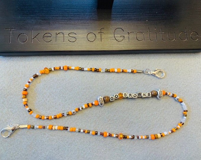 Orange and Brown Beaded Lanyard for ID Badges/Glasses/Masks (converts to necklace)