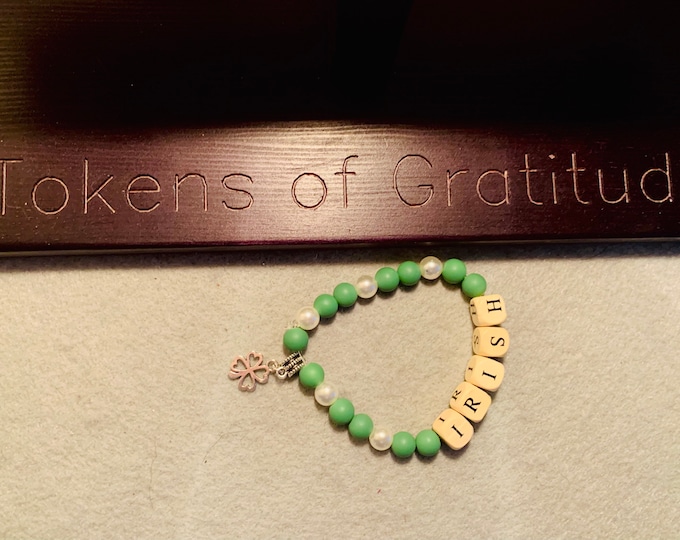 Irish Beaded St Patricks Day bracelet with clover charm