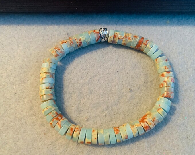 Serpentine heishi beads beaded stretch bracelet  - Natural Gemstone