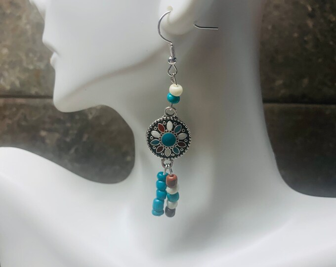 Turquoise/Brown Colored Dangle Earrings