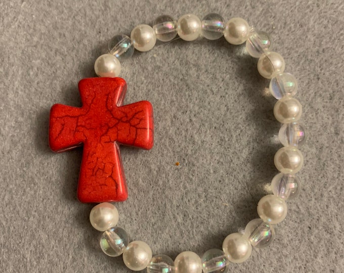 Large Cross (red) beaded bracelet
