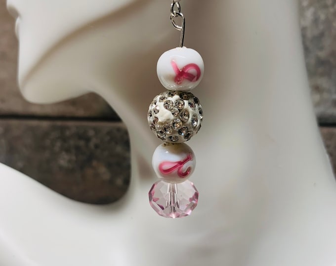 Breast Cancer Awareness Beaded Dangle Earrings