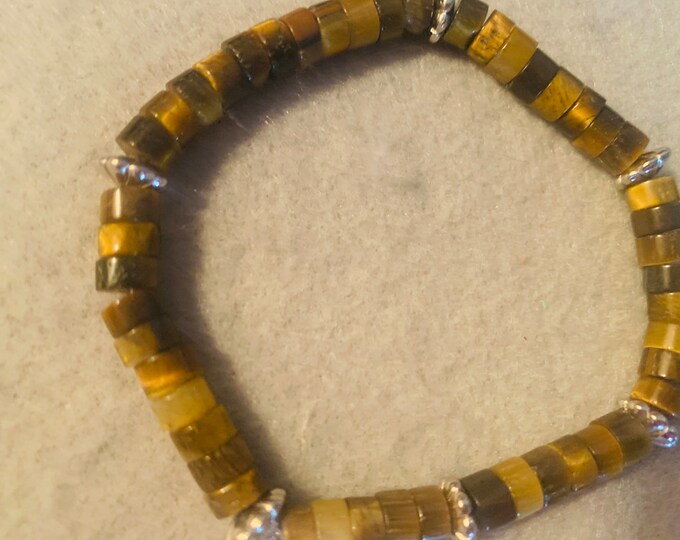 Tigers Eye beaded stretch bracelet  - Natural Gemstone Heishi Beads