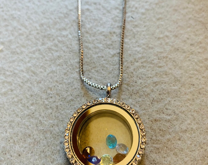 Birthstone locket necklace on a silver color chain
