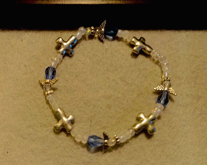 Angel Beaded Bracelet with Silver Crosses