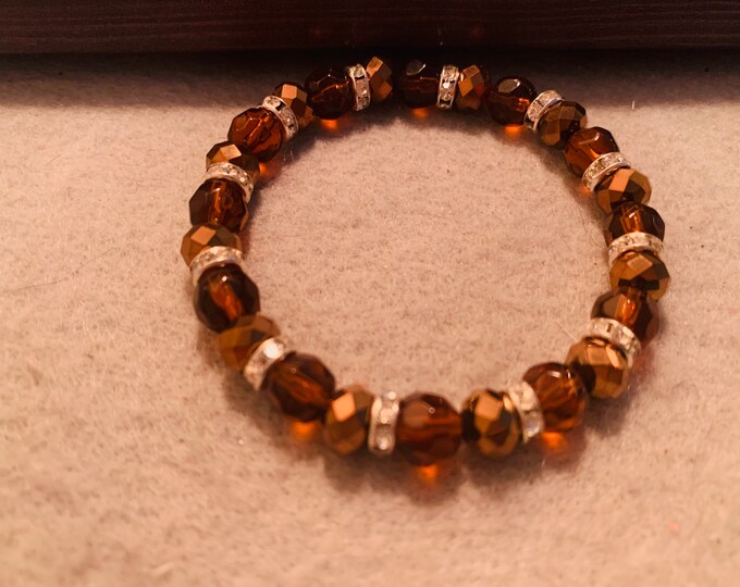 Brown sparkly beaded stretch bracelet