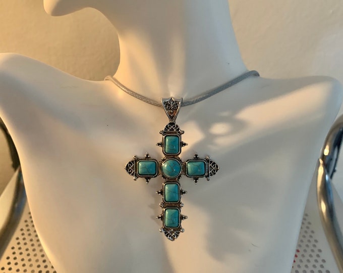 Turquoise Cross Pendant Necklace