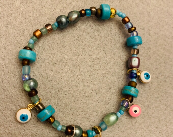 Evil Eye Beaded Charm Bracelet