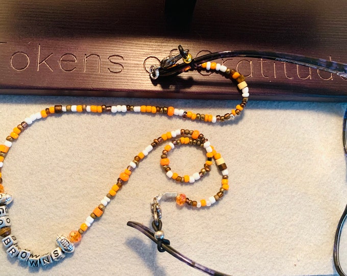 Orange & Brown Glasses Lanyard (Converts to Mask Holder or necklace; available in many team colors)