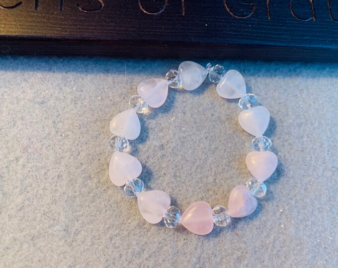 Rose Quartz Heart Beaded Stretch Bracelet