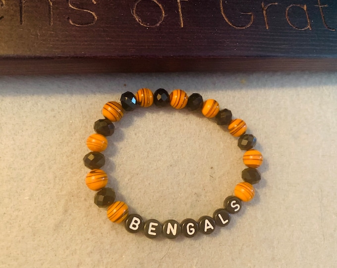 Orange & Black Beaded Bracelet (stretch, personalized)