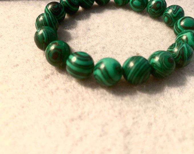 Green malachite beaded stretch bracelet  - Natural Gemstone