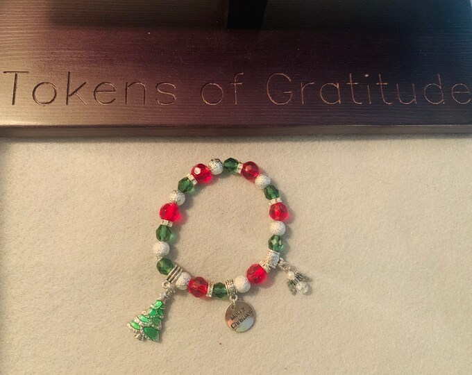 Christmas/ Holiday Beaded Stretch Bracelet with charms