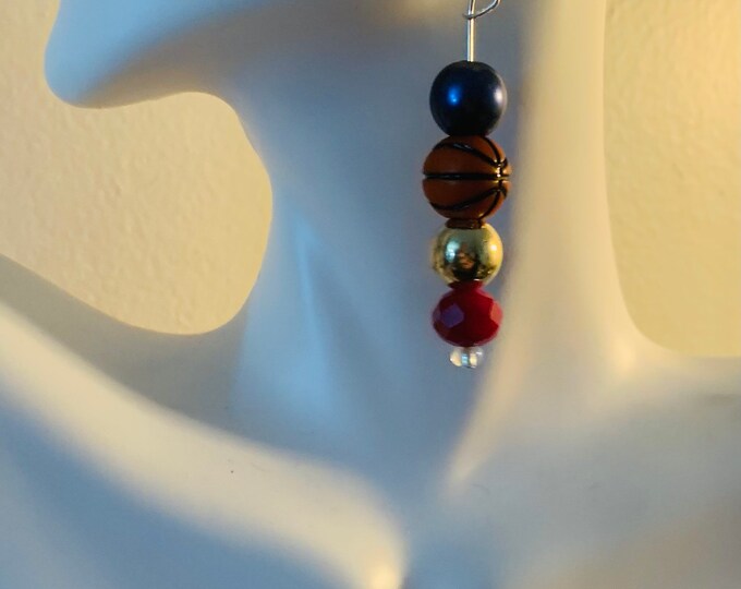 Wine, gold, navy basketball earring set