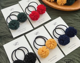 Pom Pom hair ties in five colors for baby girl/toddler