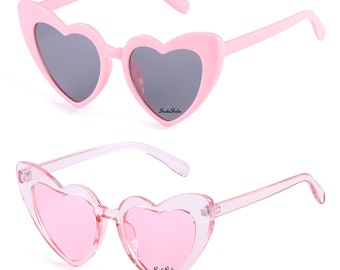 Heart Shaped Sunglasses Womens Bridal Bachelorette Wedding Oversized Cateye Translucent Colors Valentines Gift Love Happy