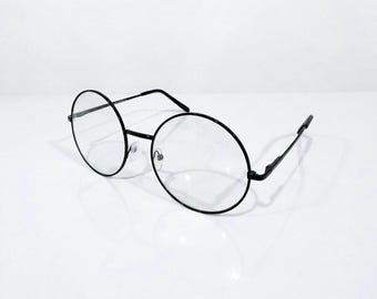 Black and Clear Round Glasses | Metal Frame | Anime Cosplay Costume Halloween | Retro Nerd Wizard Circle Potter| Blue Light Blocking