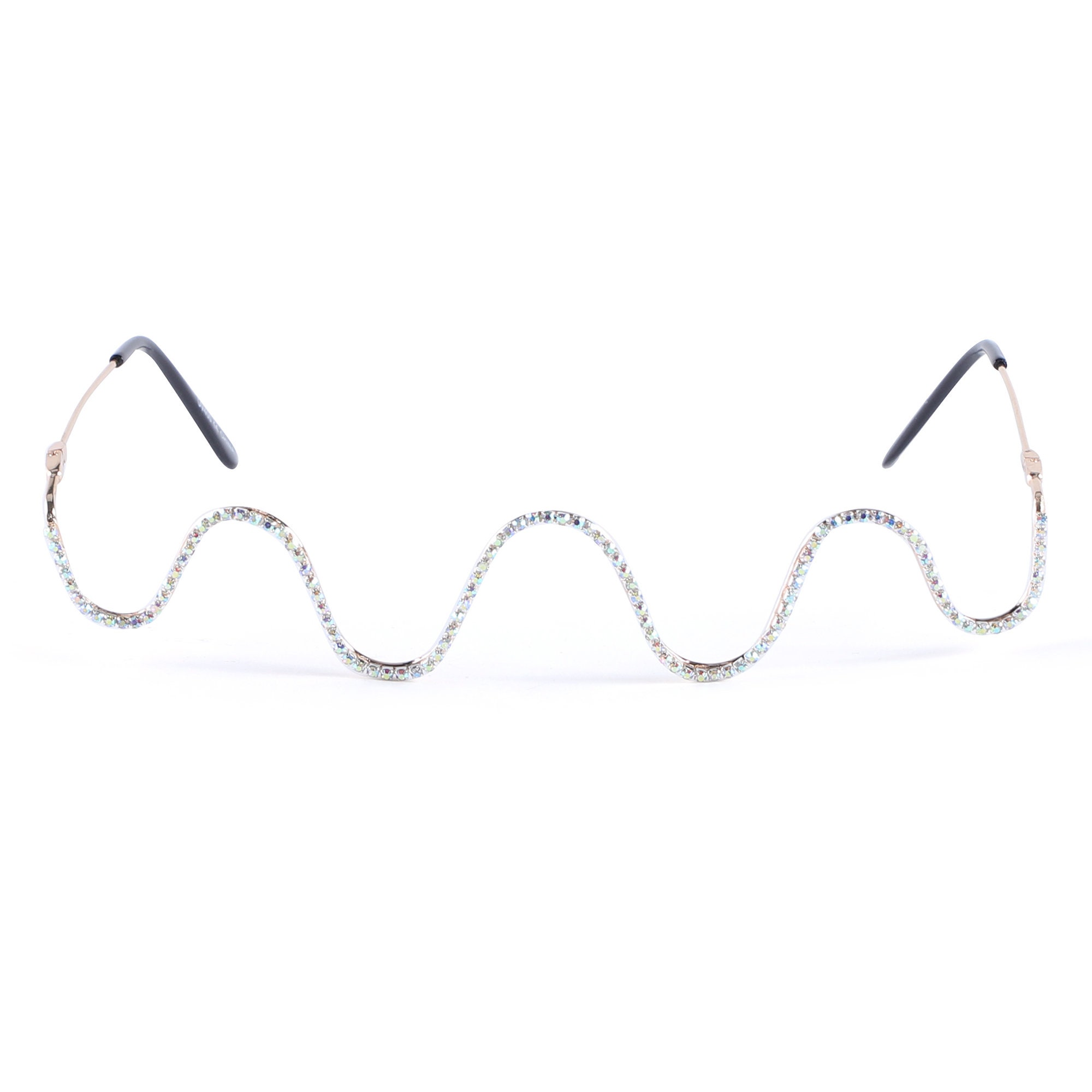 Rhinestone Metal Wireframe Eyewear | Squiggly Wavy | Festival Party Costume Rave | Face Jewelry Futuristic | Sunglasses Glasses No Lens