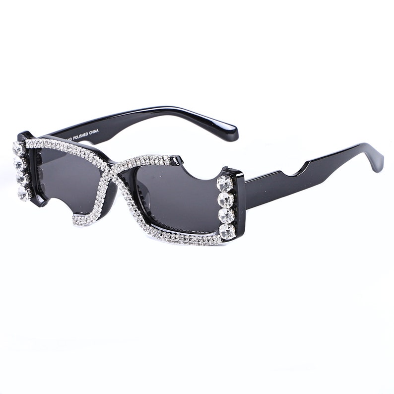 Cut Out Frame Sunglasses Multicolors Unique Designer Shades Rhinestone Customization Available Blocks 100% UV Rays Cady Rectangle image 7