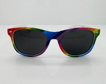 Rainbow Wayfarer Sunglasses | Party Festival Parade Pride | Blocks 100%UV | Mirrored Teashades |